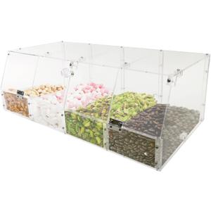 FixtureDisplays 24 X 12 X 8" Acrylic Candy Bin Plaxiglass Organizer 4 Compartments Display Bin for Candy, Cereal, Chocolate Coffee Beans, Stackable Assembly Video Provided 100827-NEW
