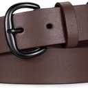 JASGOOD Women Leather Belt for Jeans Pants Gold Buckle Lady Casual Dress Waist Belt (Fit waist size 26"-30", Coffee-matte Black)