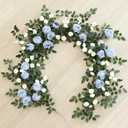 Two-Tone Rose Vine 2pcs 74.8in Dual-Color Artificial Rose Vines, Bendable Artificial Wreaths, Hanging Flower Vines for Wall Decoration, Railings, Door Fraden, PartyWedding Decorations (Blue)