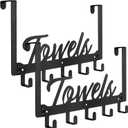 Azmoncy 2 Pack Over The Door Hooks, Heavy Duty Over Door Towel Hanger with 10 Coat Hooks for Bedroom, Bathroom, Kitchen Towels, Bags, Hats (Black)
