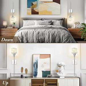 Modern Wall Sconces Lighting Battery Operated Set of 2,No Wiring Rechargeable Wall Lights Fixture with Wireless Remote,Clear Glass Long Wall Lamp Silver for Bedroom Bathroom Living Room Vanity Light