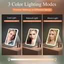 Rechargeable Travel Lighted Makeup Vanity Mirror with PU Leather Cover, Portable Travel Makeup Mirror with Lights, 3 Color Lighting,Touch Sensor Dimmable, Light Up Tabletop Cosmetic Mirror Folding (Rainbow)