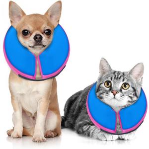 MIDOG Soft Inflatable Dog Cone, Donut E-Collar Alternative for After Surgery, Prevents Licking, Allowing Normal Eating & Vision,Comfortable Recovery Collar for Small Medium Large Dogs&Cats,PinkBlue-XS