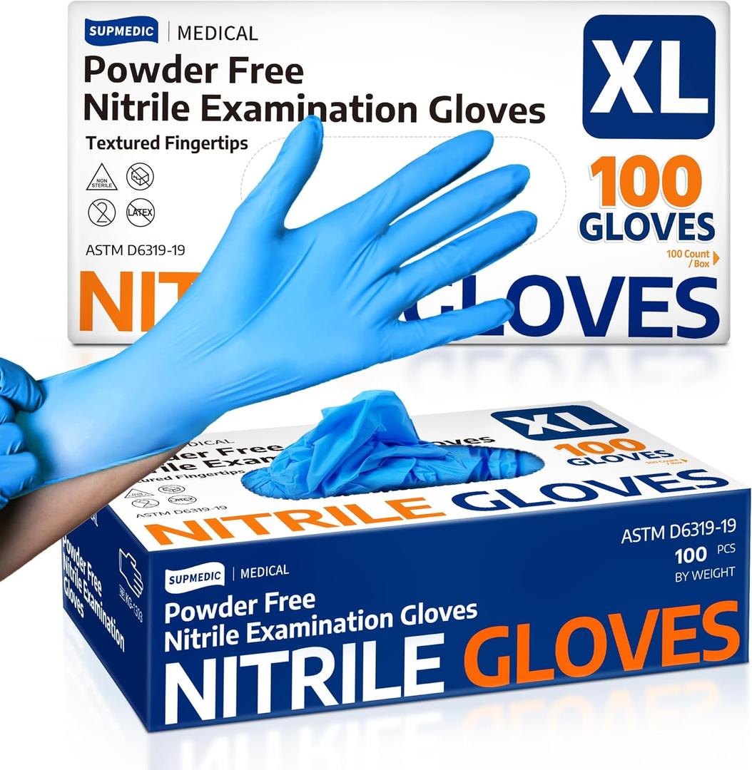 Supmedic Medical Soft Max Nitrile Exam Gloves, 100 Count Latex-Free Powder-Free Non-Sterile Food Safe Disposable Glove, Blue