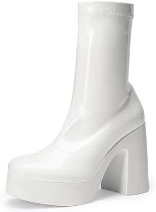 DREAM PAIRS Women's Platform Gogo Ankle Boots High Chunky Block Heel Square Toe Booties Shoes Size 8.5