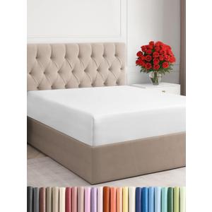 Queen Fitted Bed Sheet - Bottom Single Fitted Sheet Only - Ultra-Soft Hotel Luxury Bedding w/ 8-16 Inch Deep Pockets - Breathable, Cooling & Wrinkle Free - Easy-Care, Fade & Shrink Resistant - White