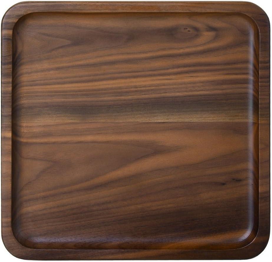 Winterworm Rustic Walnut Wooden Tray Solid Wood Serving Tray Square Rectangle Platter Tea Tray Coffee Table Tray (Square Small (6.3 x 6.3 inch))
