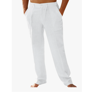 PASLTER Mens Casual Linen Pants Loose Fit Elastic Drawstring Waist Straight-Legs Summer Yoga Beach Long Pants, Size XXL