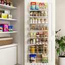Over The Door Pantry Organizer, Wall Mount Spice Rack, Pantry Hanging Storage and Organization, 8 Adjustable Baskets Heavy-Duty Metal for Home & Kitchen, Back of Door Seasoning Rack - White (8-Tier)
