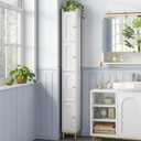 Hzuaneri 4-Tier Narrow Tall Storage Cabinet, Slim Bathroom Storage Cabinet with 4 Adjustable Feet and Shelves, Bathroom Organization for Small Space, Kitchen, Living Room, Laundry Room White BC42213G