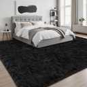 Fluffy Area Rugs 9x12 Living Room Bedroom: Ultra Soft Shag Rug Upgrade Non-Slip Non-Shedding Large Fuzzy Plush Carpet Indoor Floor Carpets for Kids Room Playroom Nursery Dorms Home Decor Black