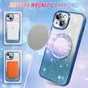 Bonoma Compatible with iPhone 15 Case Support for MagSafe, Plating Diamond Glitter Magnetic 2* Screen Protector Camera Protection Back Cover for Girls Women -Blue