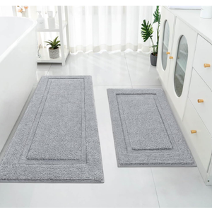 SHACOS Super Soft Bathroom Rugs Set of 2 Pieces with Bath Runner 20x32 + 20x47 inch Bath Mats Non Slip Plush Bath Rug Runner Absorbent Bathroom Carpet Machine Wash Dry, Light Grey
