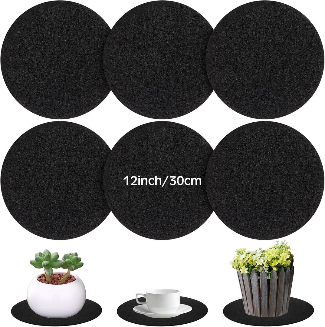 Hushee 6 Pieces 12'' Plant Coaster Mat Black Round Fabric Plant Pad Mat Absorbent Waterproof Plant Tray Flower Pot Coaster Mat for Indoors Outdoor Crafts Supplies