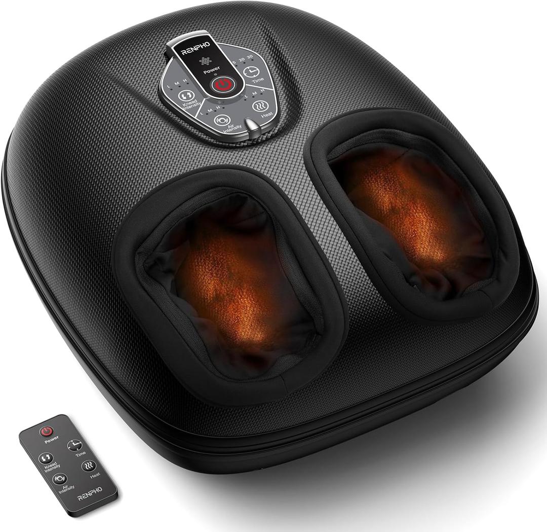 RENPHO Foot Massager with Heat [2025 Upgraded], FSA HSA Eligible Foot Massager Machine with 3 Levels Heat, Wireless Control, Deep Kneading Foot Massage, Birthday Gifts for Women & Men, Up to Size 12 (Black)