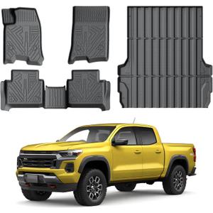KUST Floor Mats Bed Mat Set for 2023 2024 2025 2026 Chevy Colorado/GMC Canyon Crew Cab, 5FT Truck Bed Liner All Weather Protection TPE Rubber High Edge Heavy Duty