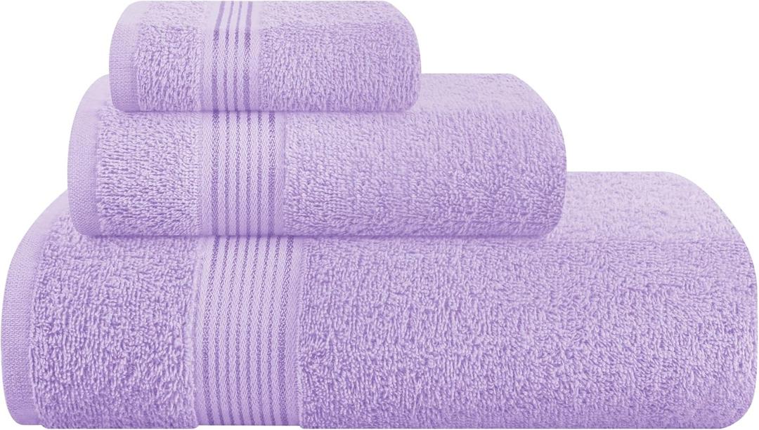 Belizzi Home Ultra Soft 3 Pack Cotton Towel Set, Contains a Bath Towel 52x64 inch, a Hand Towel 22x16 inch & a Wash Coth 12x12 inch, Ideal Everyday use, Compact & Lightweight - Lilac