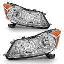 ADCARLIGHTS Headlight Assembly Pair for 2008-2012 Honda Accord 4dr Clear Lens Chrome Housing Amber Reflector Left Right W/ O Bulbs (Not Fit Coupe/ Crosstour)