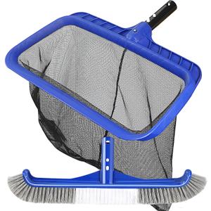 Pool Brush Head & Fine Mesh Pool Skimmer Kit17" Pool Brushes for Cleaning Pool Wall Reinforced Frame Pool Net Leaf Skimmer Cleaning Tool with Deep Fine Nylon Mesh Net Bag for Fast Cleaning