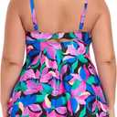 RELLECIGA Women's Tummy Control Tankini Set Swimsuits V Neck Two Piece Bathing Suits Full Coverage Swim Tank with Molded Cups (S)