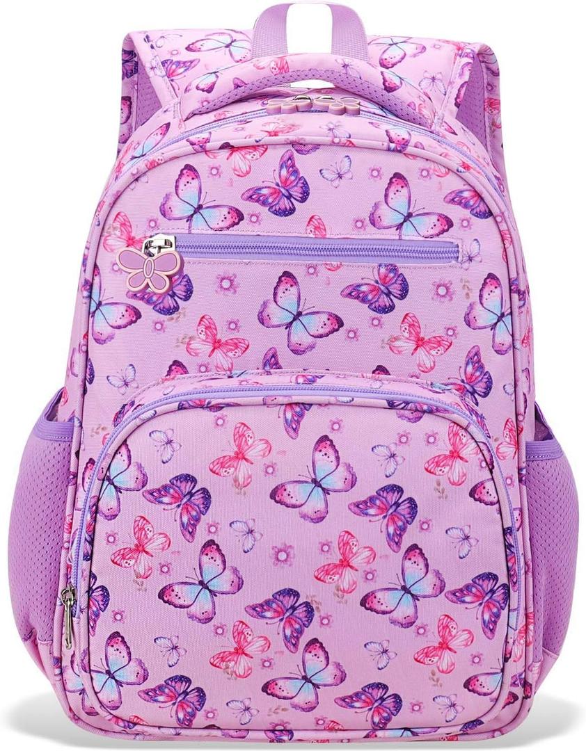 RHCPFOVR Kids Backpack for Girls - Girls Backpack 3-8 Ages Butterfly for Kids 15 Inch School Bookbag for Kindergarten Elementary School Bookbag for Girl 1st 2nd Grade