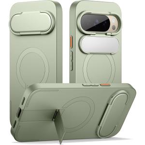 SURITCH for Google Pixel 10 Pro XL Phone Case, Compatible with MagSafe, Protective Cover with Camera Cover & Adjustable Metal Kickstand for Pixel 10 Pro XL 2025 -Sage Green