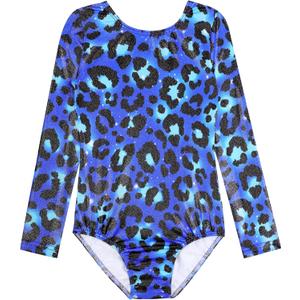 HOZIY Long Sleeve Leotards for Girls Gymnastics Kids Toddler Tumbling Outfits Floral Unicorn Galaxy Rainbow Stripe Pattern (9-10 Years, Neon Blue Green Leopard)