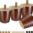 FoDau770 Brown Rubber Wood Furniture Legs 2 Inches, Straight Tapered Wood Feet Mid Century Sofa Legs Set of 4, 5/16" UNC Furniture Feet for Cabinet Couch Dresser Chair Ottoman Table