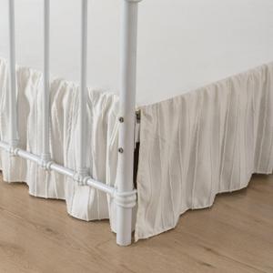 Striped Tufted Bed Skirt King Size, Ruffled Bed Skirts with Split Corners, King Bed Skirt 18 Inch Drop, Striped, Ivory, 18" King