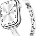 Mosonio Slim Bracelet Bands for Apple Watch Women, Elegant Thin Metal Band with Embedded Silicone Accents for iWatch, Easy-Adjust Link Strap Compatible with Apple Watch Series 11/10 (42mm), Series 9/8/7 (41mm), Series 6/5/4/SE (40mm), Series 3/2/1 (38mm)