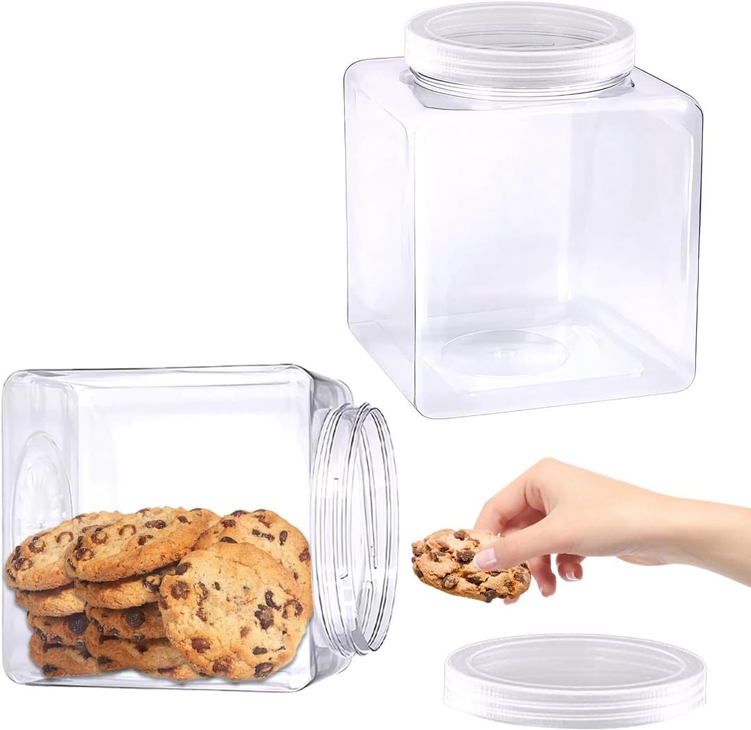 Plastic Jars With Lids, 2 Pack Plastic Gallon Containers With Lids Candy Containers For Candy Cookies (5.5 x 5.5 x 8.3 inches)