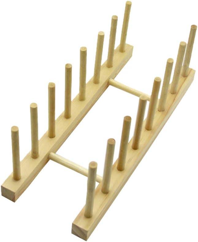 7 Slot Wooden Dish Rack Plates Holder Kitchen Storage Cabinet Organizer for Dish Keep Dry (Natural, 1Pack)