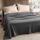 Bedsure GentleSoft 100% Cotton Blanket Queen Size for Bed - Breathable and Lightweight, Soft Cozy Textured Herringbone Woven Blanket for Summer, Dark Grey, 90x90 inches