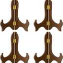 Tatuo 4 Packs 4 Inch Wooden Display Stand Decorative Plate Stands for Display Picture Frame Holder Easels(Brown)