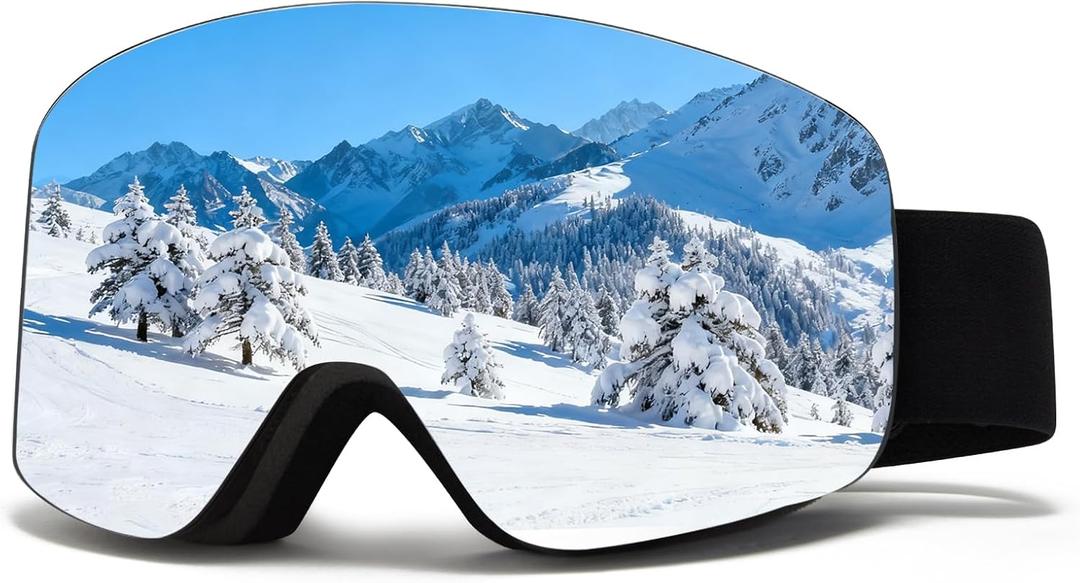 Ski Goggles YH227,Over Glasses Snowboard Goggles,UV 400 Protection Anti Fog Snow Goggles for Adult Men Women Youth (Black Frame-sliver Lens-vlt 13%)