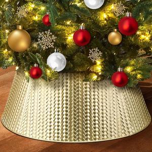 EIMMBD Metal Christmas Tree Collar, 28 Inch Christmas Tree Collar Basket Skirt for Large Christmas Tree, Artificial Tree Skirt Holiday Christmas Decorations Indoor Outdoor(Champagne Gold)