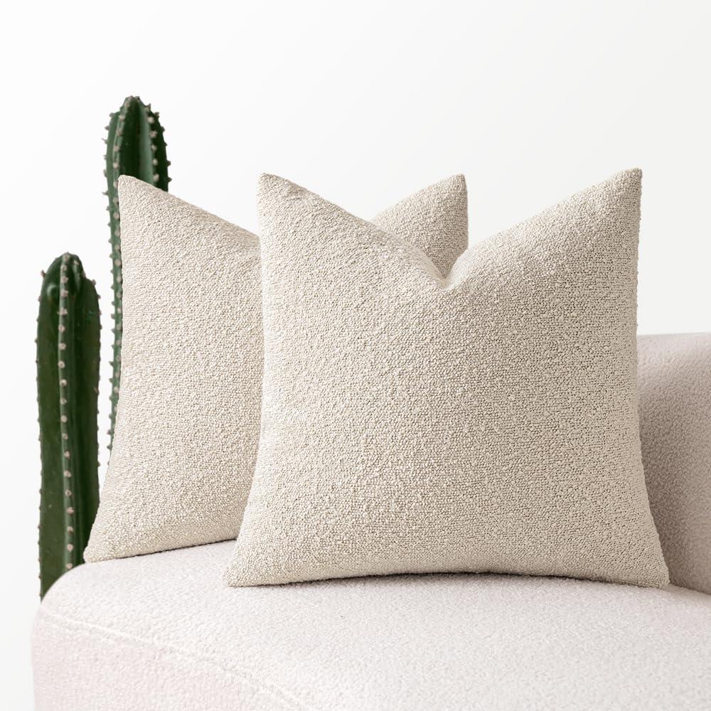 MIULEE 18x18 Inch Decorative Pillow Covers for Couch Bed Set of 2 Textured Boucle Neutral Throw Pillows Natural Beige Accent Solid Cushion Pillowcase Cozy Soft Chair Sofa Livingroom Home Decor (18" x 18" (Pack of 2), Natural Beige)