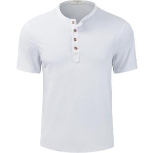 Derminpro Men's Casual Short Sleeve Slim Fit Cotton Retro Henley Shirts (White, M)