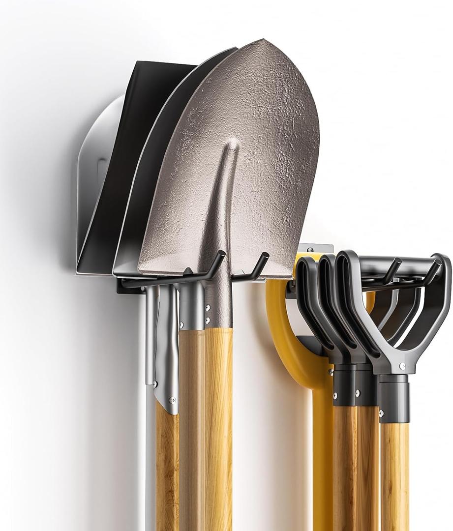 Garden Tool Organizer Rack, Wall Mount Garage Tool Organizer Storage Hook for Yard Shed, Metal [Garage Garden Tool Hanger for Lawn Organizer Holds Shovel,Rakes,Brooms,Hoses 2 Pack