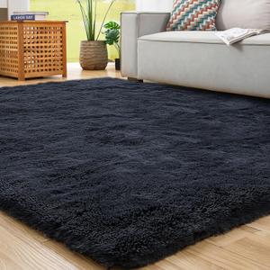 ROCYJULIN 5x7 Rug for Living Room, Area Rugs 5x7 for Bedroom, Non-Slip Carpet for Dorm Room, Fluffy Shag Rug for Playroom, Fuzzy Rug for Kids Room, Black (4'11" x 6'11" (Rectangular))