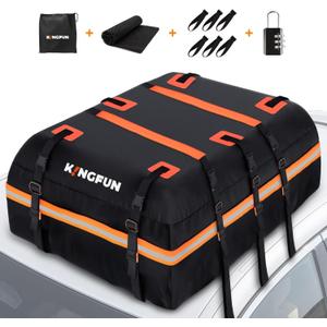 Kingfun Rooftop Cargo Carrier - Waterproof 20 Cubic Feet Car Roof Bag for All Vechicles with/Without Racks, Includes Anti-Slip Mat, 8 Reinforced Straps, 6 Door Hooks, Luggage Lock