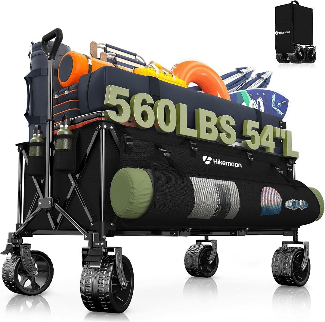 Hikemoon 400L Ultra Large Collapsible Wagon with Big Wheels - Black | Extra Long, Wagons Carts Foldable, Heavy Duty, Utility Folding Cart, All-Terrain, Beach, Camping, Grocery, Sports, Garden