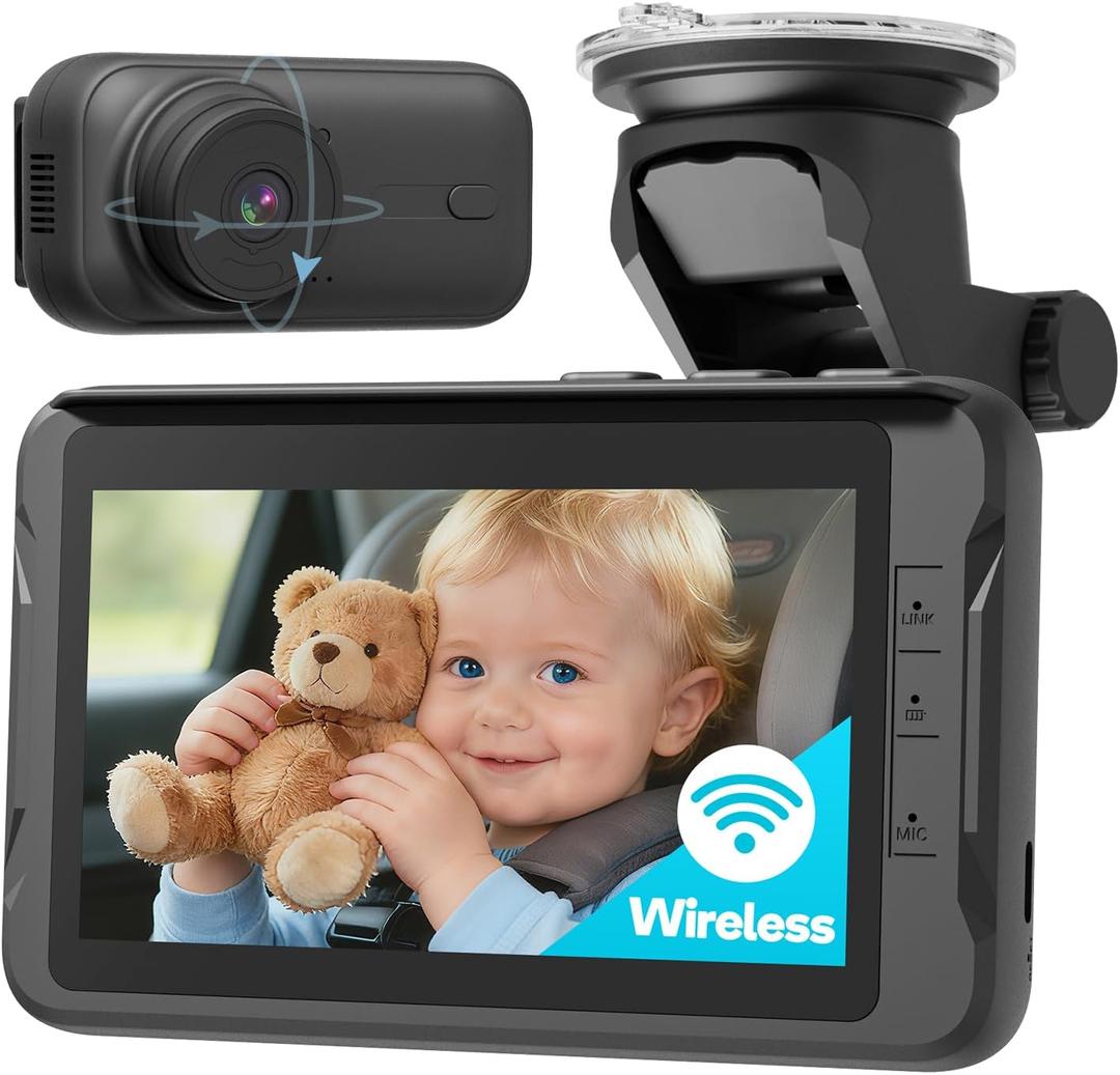 Wireless Baby Car Camera, Car Baby Monitor No Wi-Fi Needed, Auto Night Vision IR-Cut Adjustable Lens, Long Battery for Rear-Facing Seat Long Trips, Newborn Travel Essentials
