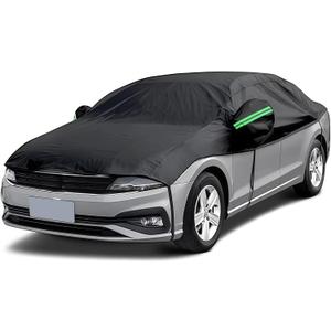 Half Car Cover, Waterproof Windshield Cover for Ice and Snow with Cotton Liner, All Weather Vehicle Body Protector with Reflective Straps for Sun, Rain, Dust, Frost, Fit SUV (YL) (Black)
