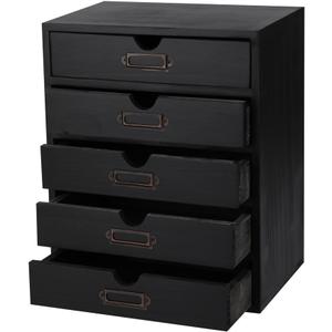 Wooden Storage Box with 5 Drawers Apothecary Drawers Vintage Wooden Drawers Wood Desktop Organizer with Drawers Countertop Drawers Library Card Catalog Cabinet Apothecary Cabinet BLACK