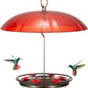 Kingsyard Weatherproof Hummingbird Feeder for Outdoors Hanging - Heavy Duty Metal lid with 6 bee Guard Feeding Ports & Circular Perch, Built-in Ant Moat, Easy to Refill & Clean (12oz/Black)