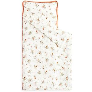 Wake In Cloud - Toddler Nap Mat with Pillow and Blanket, 100% Cotton Fabric, for Kids Girls in Daycare Kindergarten Preschool, Floral Botanical Flowers, Beige Orange, Standard