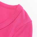 PALINDA Women Fitted Long Sleeve Shirts Ribbed Notch V Neck T Shirts Layering Tee Tops (Pink, S)