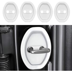 4PCS Door Latch Lock Cover, Upgraded Silicone Car Door Strike Protector, Silent Shock Vehicle Doors Locks Guard, Universal Accessories Car Doors Edge Protector for Most Vehicles(White)
