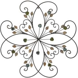 KUWIVO Lechesis 24" Metal Flower Scroll Wall Art Decor Sculptures with Rust Leaf for Living Room Bedroom